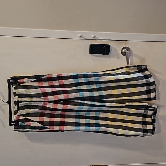 Hannes Roether Colorful Gingham Wide Leg 100% Linen Pants XS - Picture 2 of 10